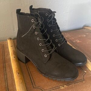 NWOT Market & Spruce Black Halyn Block Heel Lace Up Bootie Boots